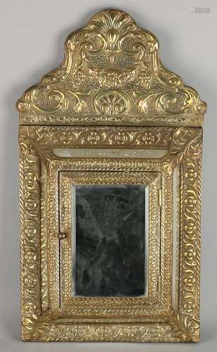 Antique brass brush with beaten mirror cabinet and two