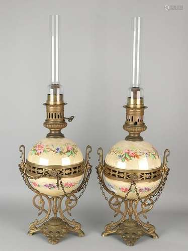 Two 19th century large kerosene lamps. Historicism with