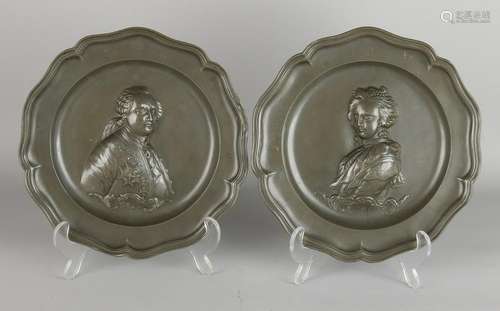 Two 19th century pewter plates with Marie Antoinette