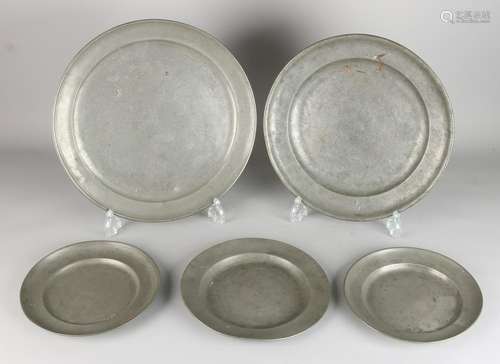 Five antique pewter plates. 19th century. Germany.