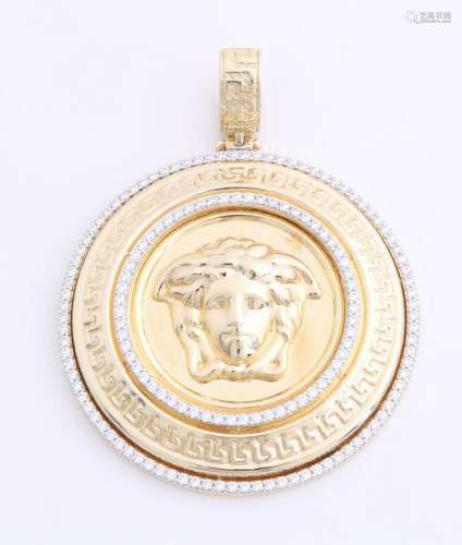 Big yellow gold pendant, 585/000, round model with