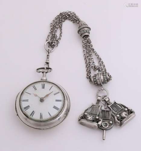 Antique silver pocket watch with fusee, ø 60mm,
