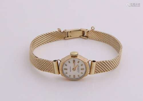 Yellow gold watch, 585/000, with gold ribbon. Oval