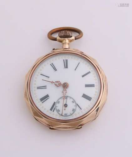 Yellow gold pocket watch, 585/000, with a faceted edge