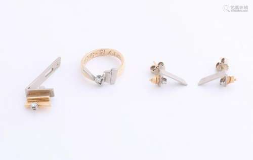 Set gold jewelry, 585/000, handmade with diamond. Ring,