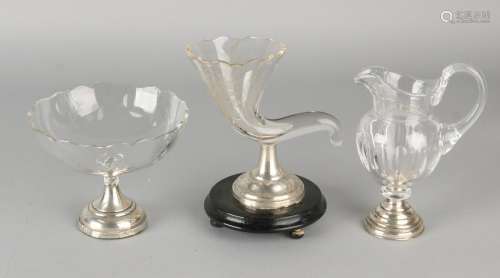 Three parts crystal with silver, 833/000, a crystal
