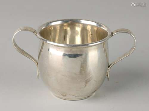 Silver baby cup, 925/000, with two ears feature a line