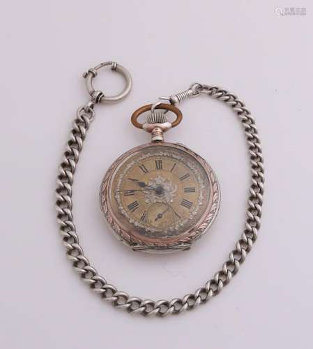 Silver pocket watch, 800/000, with a rose gold plated