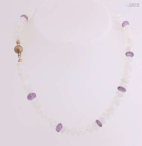 Moonstone necklace of amethyst and yellow gold clasp,