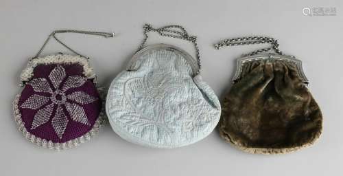 Three purses with silver brackets, 833/000, a purse