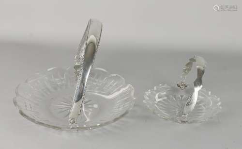 Two crystal scales with silver, a round bonbon dish