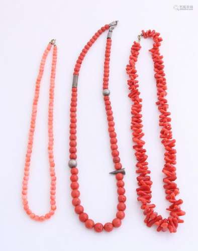 Three coral necklaces. a collier twigs coral, 12 mm,