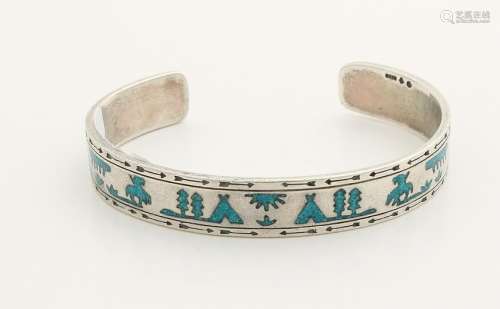 Clip silver bracelet,> 800/000, American, Indian, with