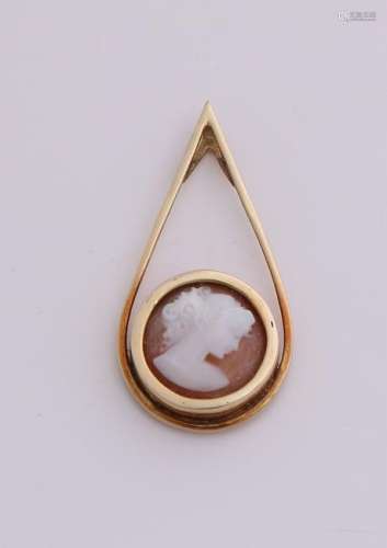 Gold pendant, 585/000, with cameo. pear-shaped pendant