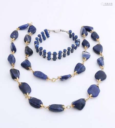 A necklace and bracelet with lapis lazuli, a necklace
