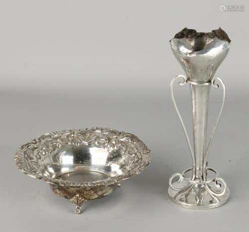 Silver vase and bowl, vase, 925/000, on circular base