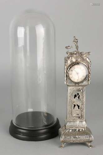Silver miniature grandfather clock, 833/000, fitted