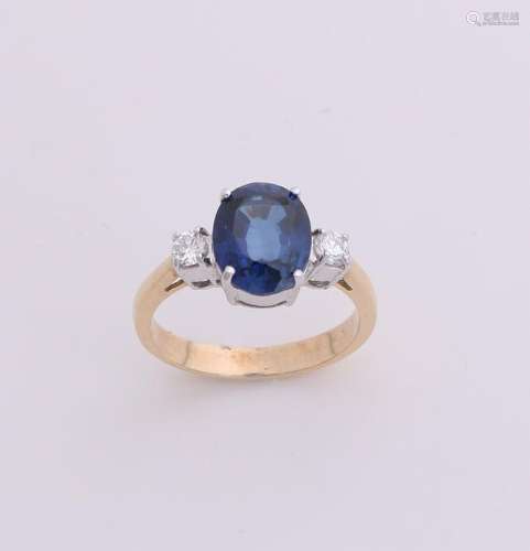 Yellow gold ring, 585/000, with diamond and sapphire.