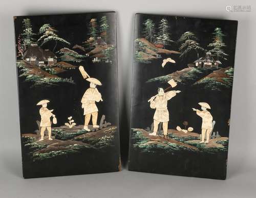 Two antique Japanese lacquer panels leg. Circa 1920.