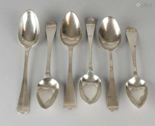 Lot six silver spoons, 1x 5x 925/000 and 835/000,