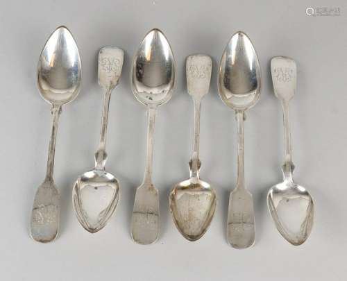 Six silver table spoons, 800/000, equipped with puntbak