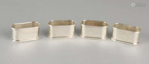 Lot with four same silver napkin rings, 835/000, oval