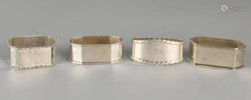 Lot four napkin bands, 835/000, oval and octagonal