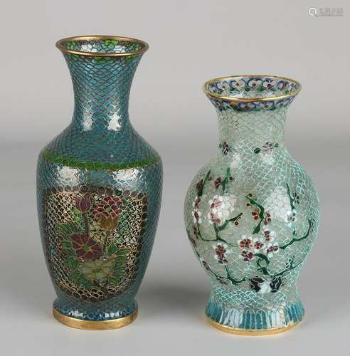 Two Chinese cloisonne vases with floral decoration.