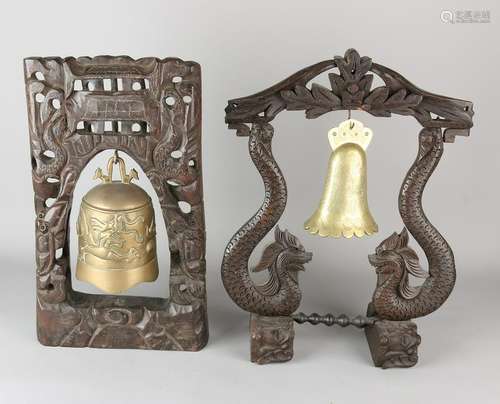 Two Asian bronze table call carvings. 20th century.