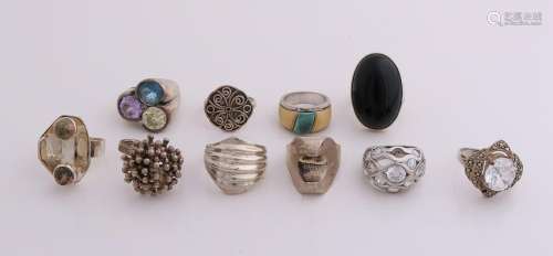 Ten silver rings, different levels, different models