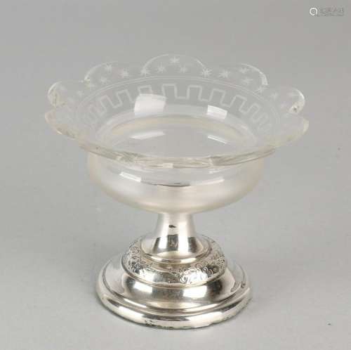 Cut antique crystal coupe with scalloped edge, partly