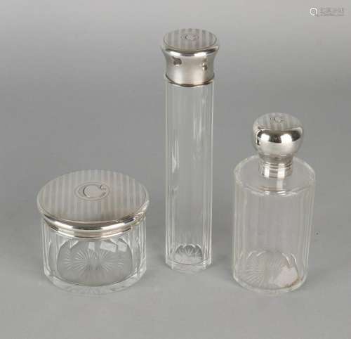 Three-piece toilet set with faceted crystal faceted