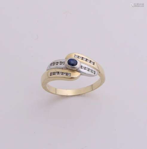Yellow gold ring, 585/000, with diamonds. Impact ring