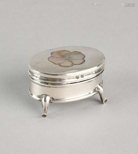 925/000 silver oval ring box with inlaid mother of