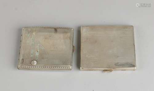 Two silver cigarette boxes, oblong box with line decor