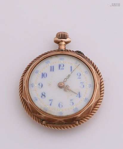 Yellow gold pocket watch, 585/000, with a faceted edge