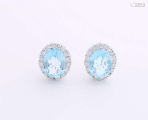 Large silver earrings, 925/000, with blue topaz and