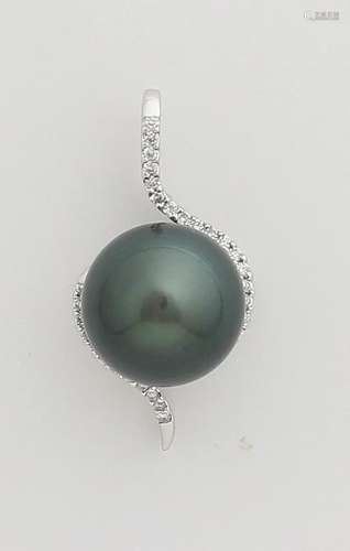 Elegant white gold pendant, 750/000, with Tahiti pearl