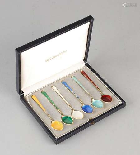 Six enameled gilt 925/000 silver spoons in different