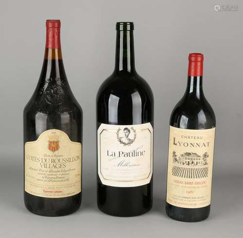 Three bottles of red wine. 1980 Cotes du Roussillon