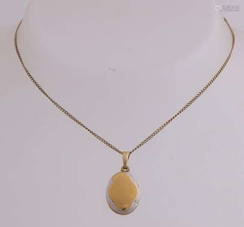 Yellow gold necklace, 585/000, with medallion. Fine