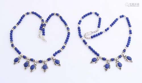 Two necklaces with lapis lazuli and silver, 925/000, 42