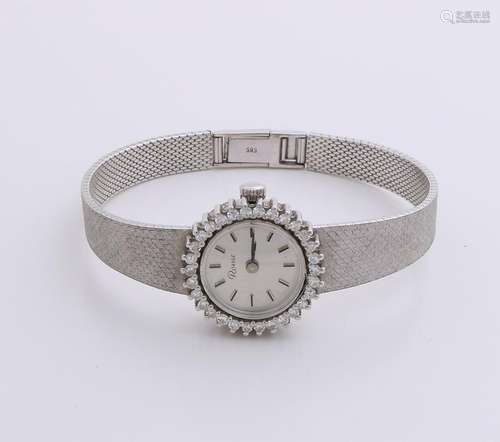 White gold women's watch, 585/000, with a round case