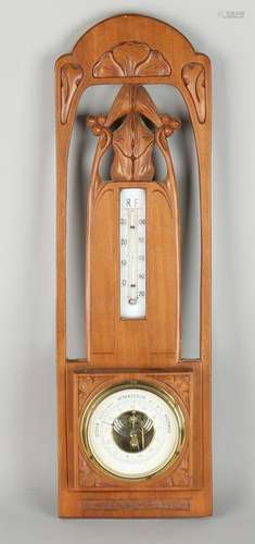 Antique walnut Nouveau barometer of Dutch inscription.