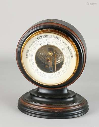 Antique walnut desk barometer of Dutch inscription.