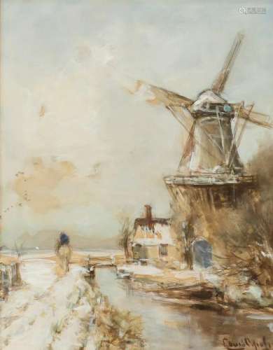 Louis Apol. 1850 - 1936 Dutch winter scene with