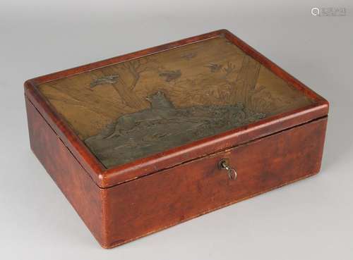 Antique jewelry box Japanese-style machined brass and