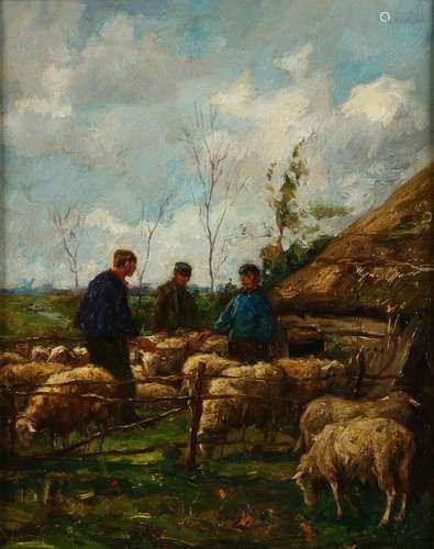 Cornelis Koppenol. 1865 - 1946. Shepherd with sheep in