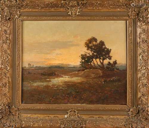 Jan Marble Jr. 1911 -. 1990. moorland setting sun. Oil