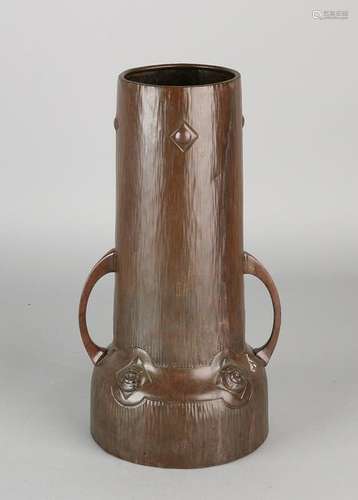 Large antique German W.M.F. Copper beaten Nouveau vase.